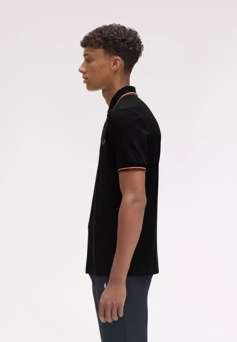 Fred Perry M3600 Twin Tipped Fred Perry Shirt (Black / Putty Pink / Whisky Brown)