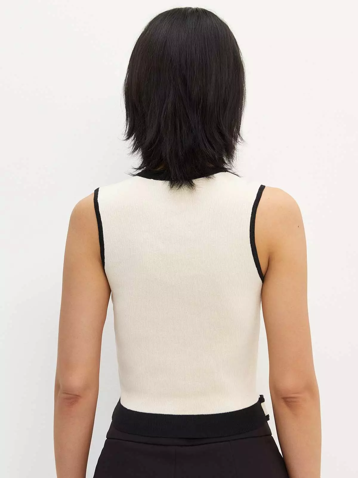 Contrast Trim Knitted Tank Top - Cream