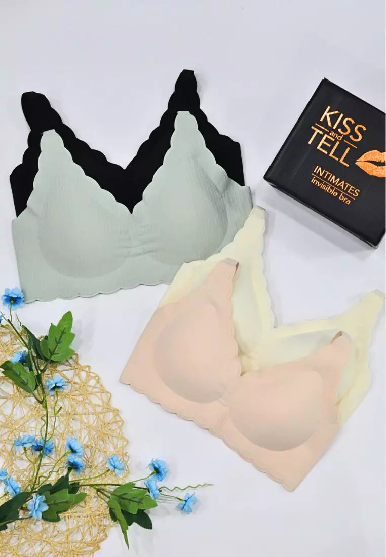 Premium Martha Scallop Seamless Wireless Push Up Bra in Black