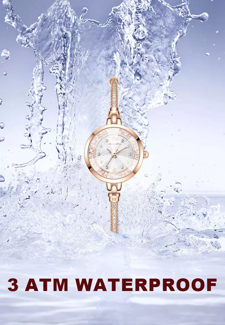 Jam Tangan Wanita Anti Air Gelang Gaya Berlian Tali Merenggang Jam Tangan Cewek Original rose white