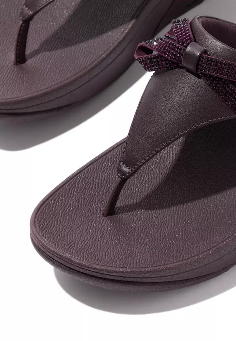 Lulu Glitz-bow Leather Toe-post Sandals