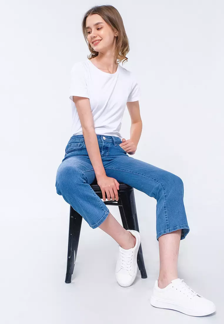 C2 Veksha Light Blue Mini Flare Jeans Wanita