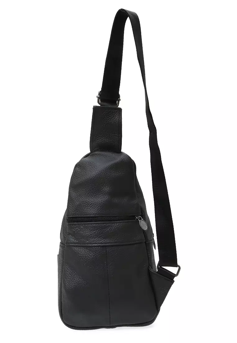 Edbert Slingbag Pria Motif Polos Tas Selempang Material Leather ORIGINAL - Black