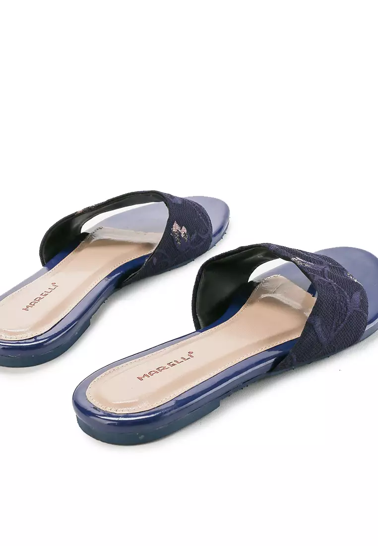 Isabella Sandal wanita Jepit Flat Slip On - Navy pink