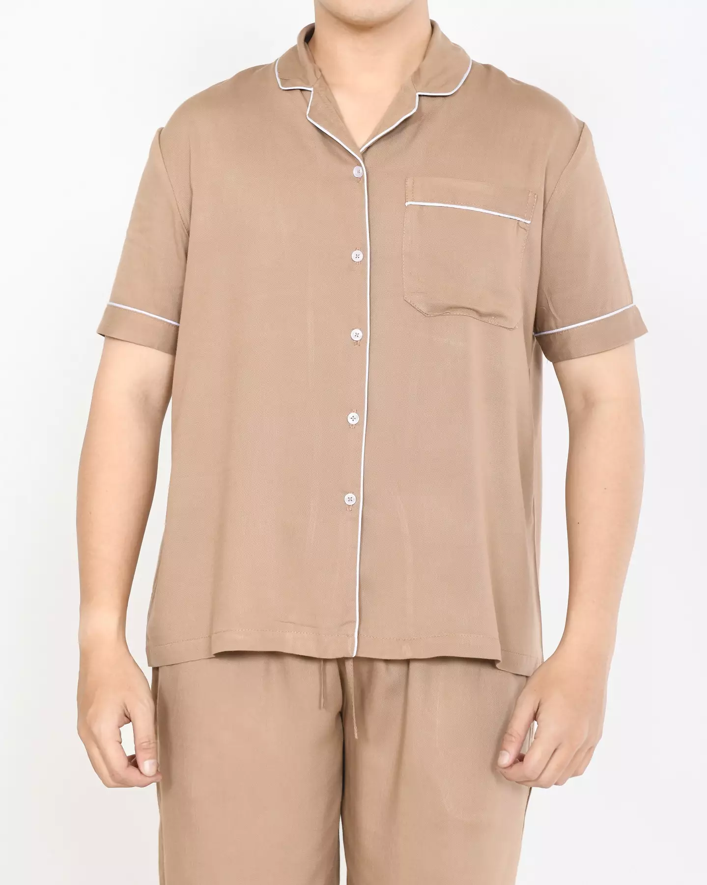 Setelan Piyama Lengan Pendek Dio [COKLAT] Baju Tidur Katun Pria Size L-XXL Polos