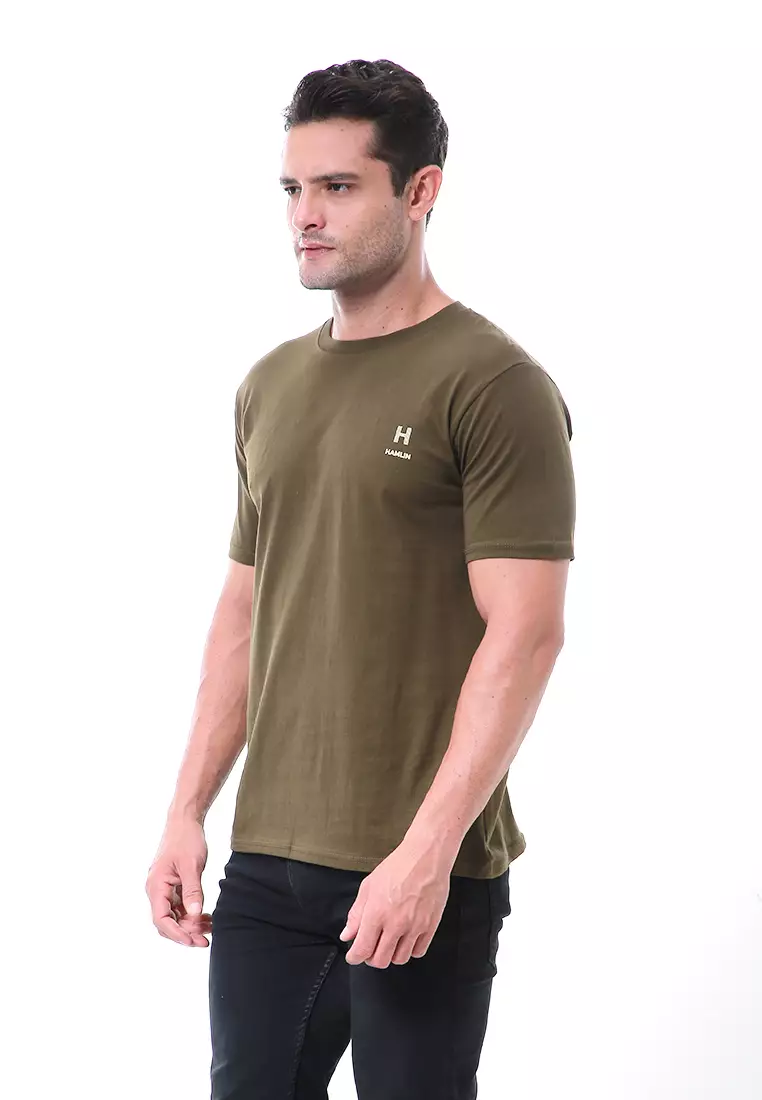 Aisley Atasan Pria Kaos Polos Lengan Pendek Casual T-Shirt Desain Simple Material Cotton ORIGINAL - Army Green