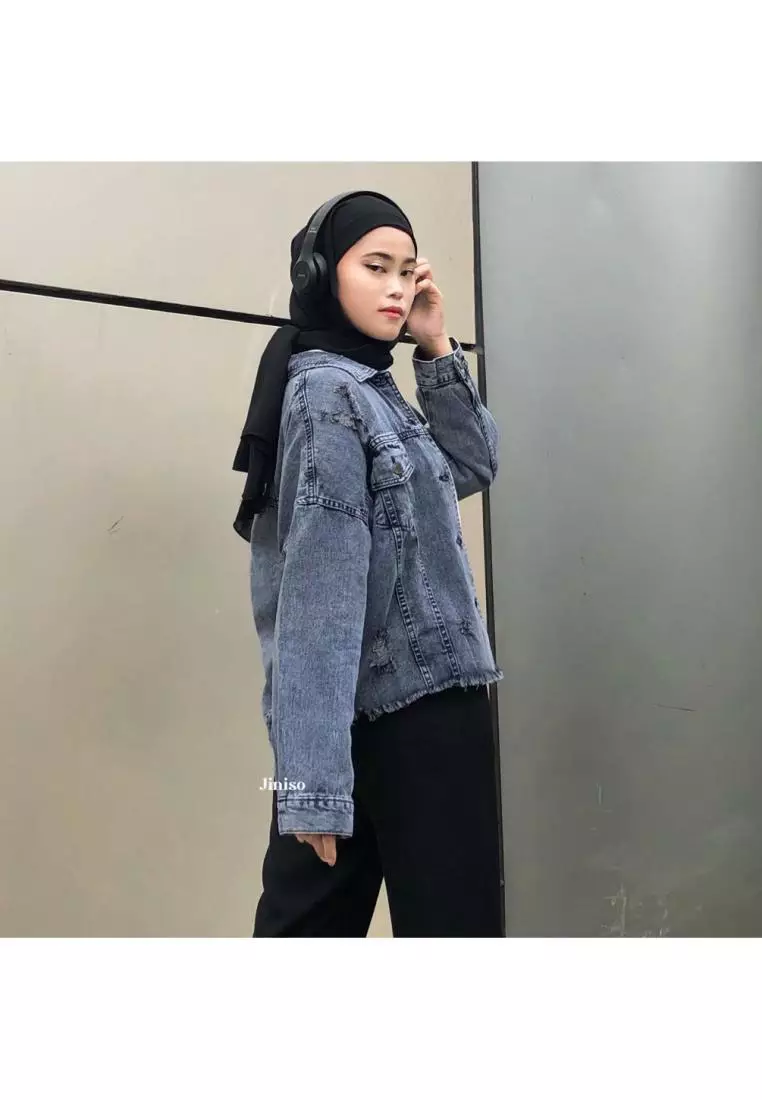 Ripped Jaket Jeans Oversize Vintage Black Acid
