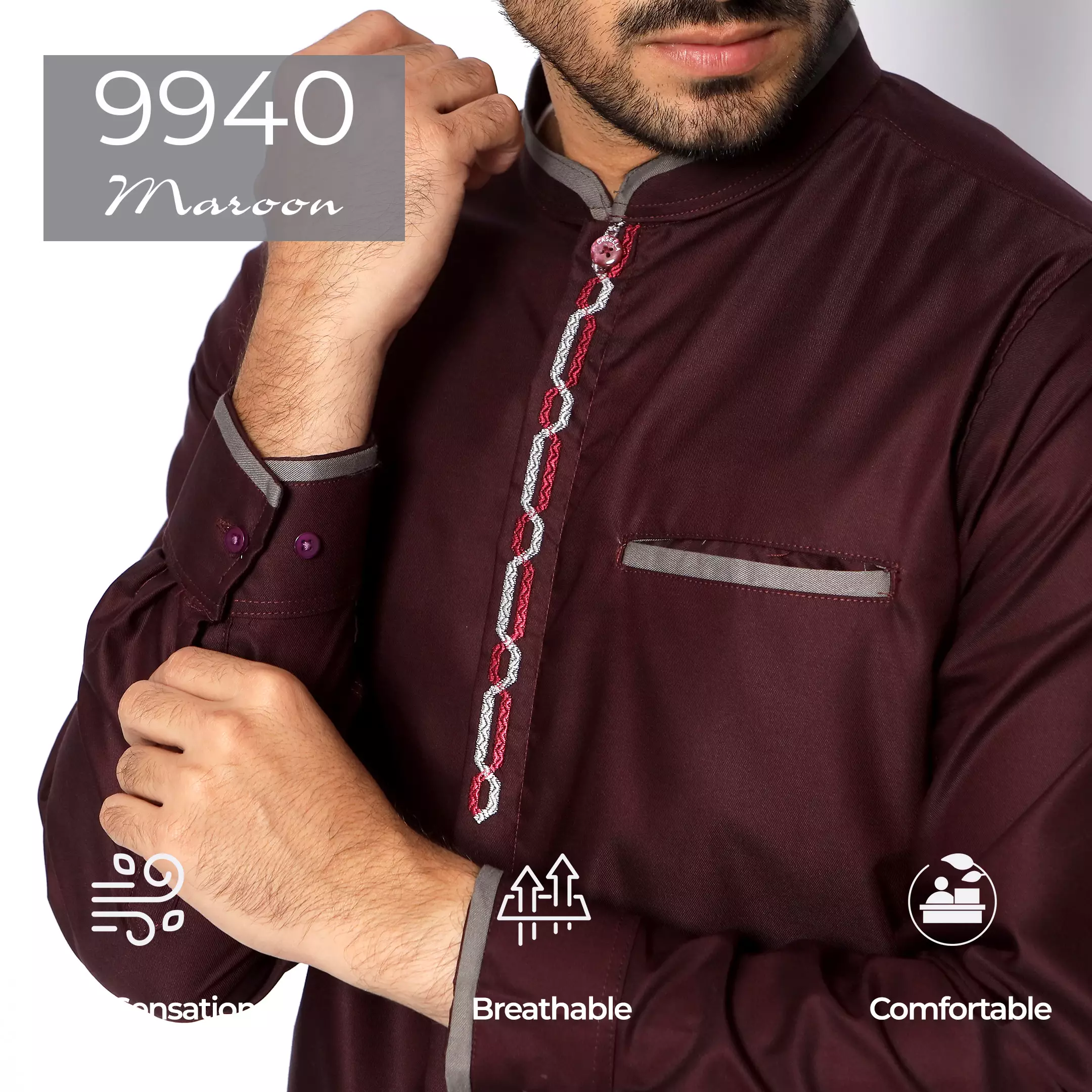 Casella Baju Koko Pria Lengan Panjang | Baju Koko Nasser Embroidery 9940 Maroon