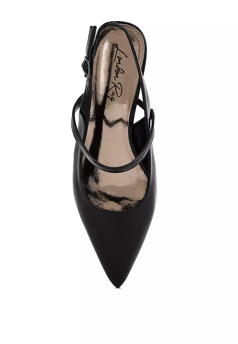 Sandal Slingback Hak Kucing Warna Hitam