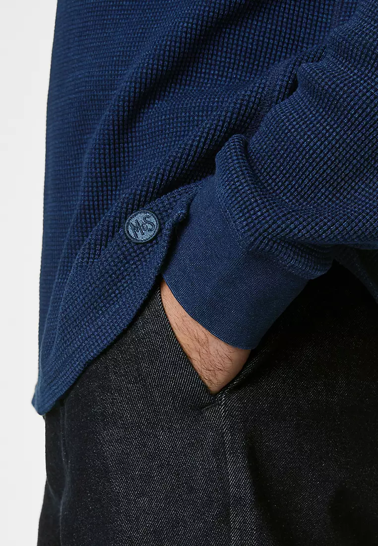 Cotton Rich Waffle Henley T-Shirt