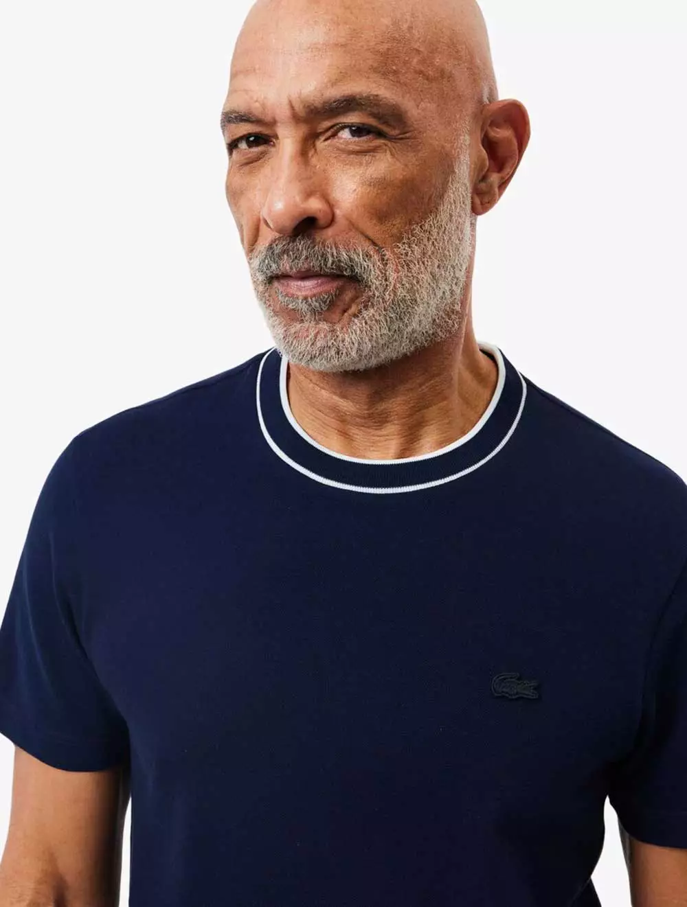 Stretch Piqué Stripe Collar T-shirt - BLUE