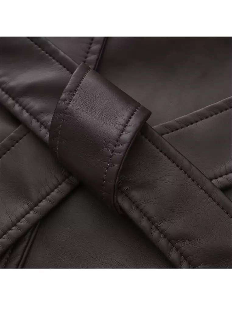 Oversized Faux Leather Trench Coat AD-M24PJ51