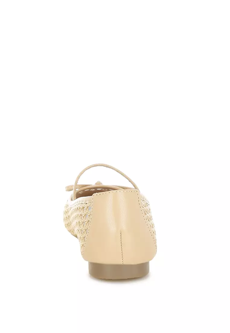Woven Bow Detail Ballerinas In Tan