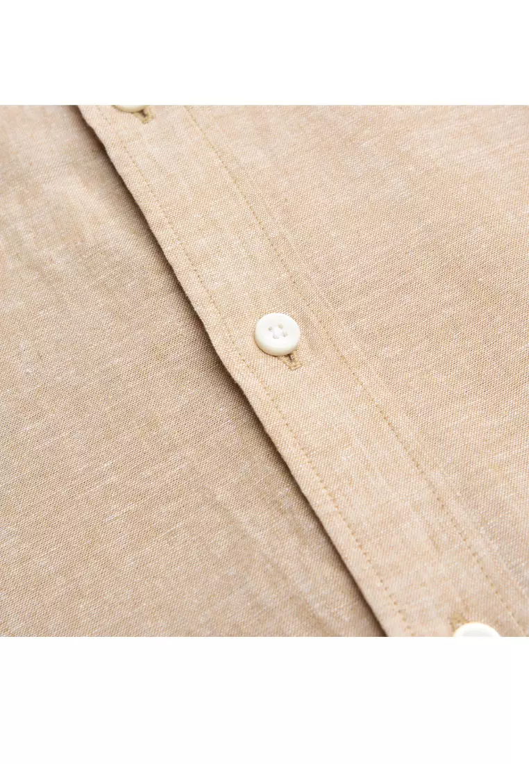 Men's Linen Cotton Slim Short Sleeve Shirt 01046214