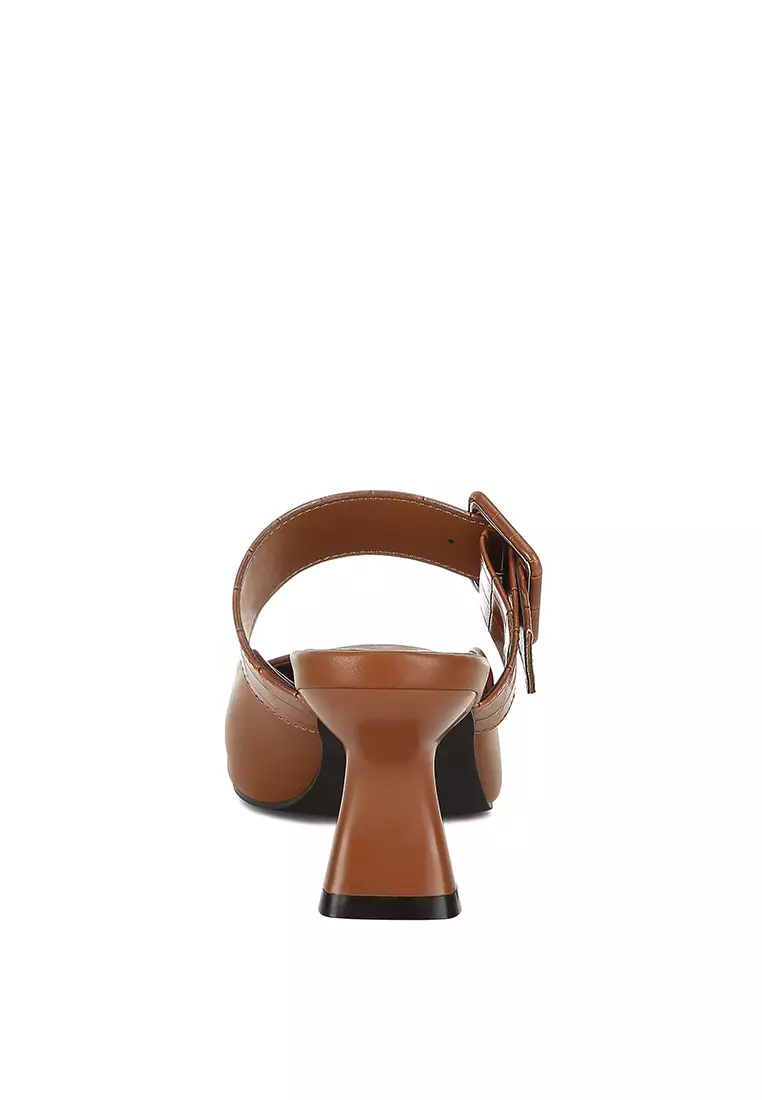 Tan Block Heel Mules