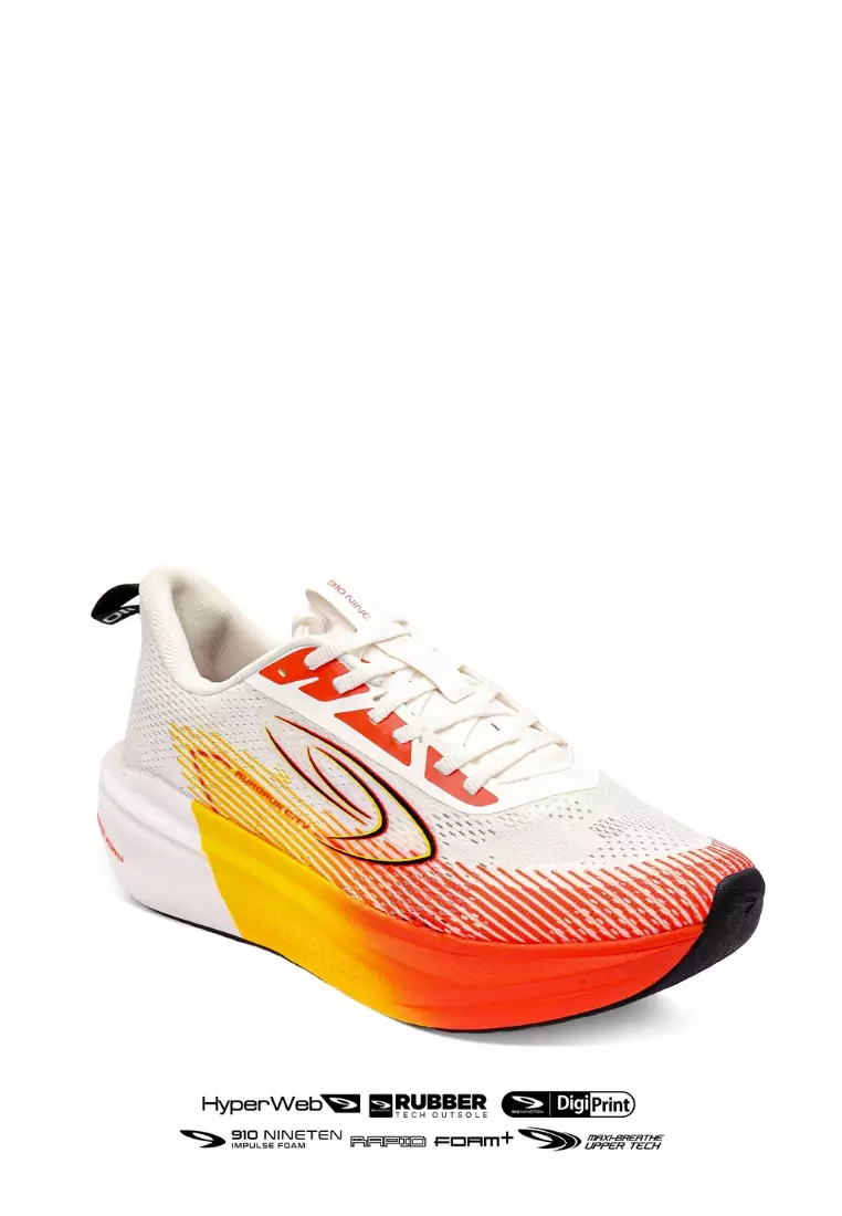 910 Nineten Aurorun City Sepatu Lari - Putih/Hitam/Jingga/Kuning