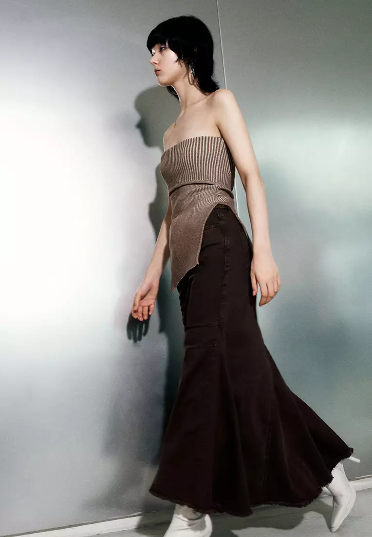 女装时髦辣妹风一字领抹胸小小织针织衫