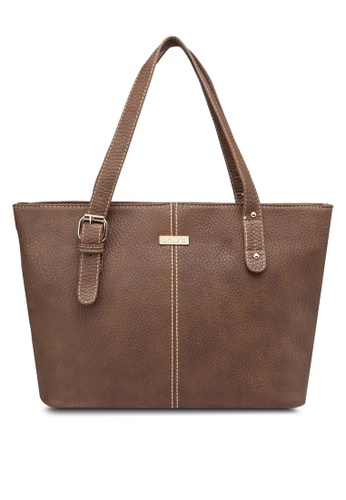Unisa brown Vintage Contrast Stitching Ladies Tote Bag UN821AC38DSVMY_1
