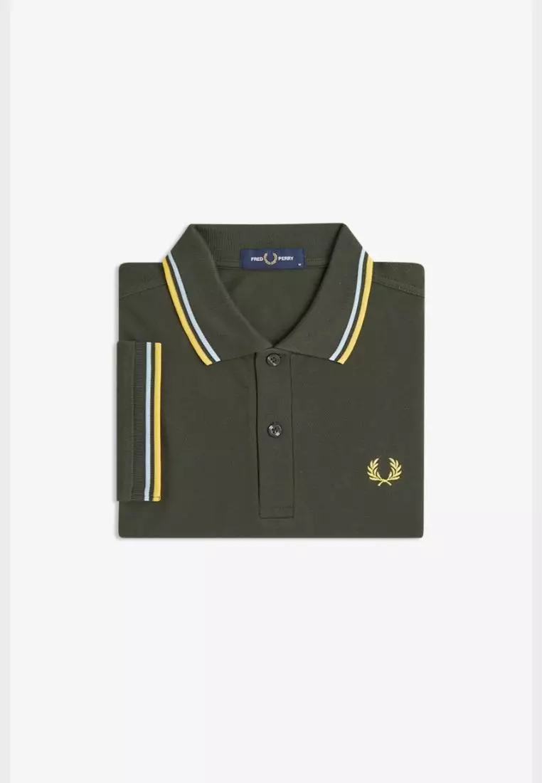 Fred Perry M3600 Twin Tipped Fred Perry Shirt (Hunting Green / Light Ice / Lemon Barley)