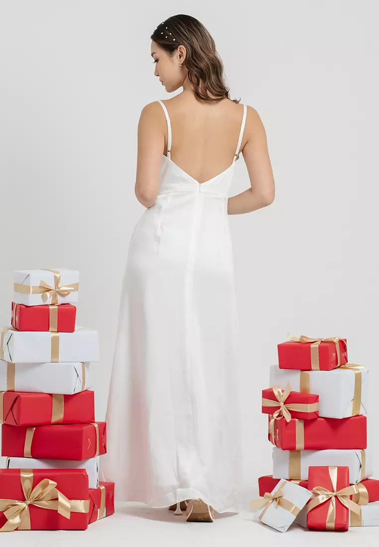 Cowl Neck Backless Maxi Dress in White