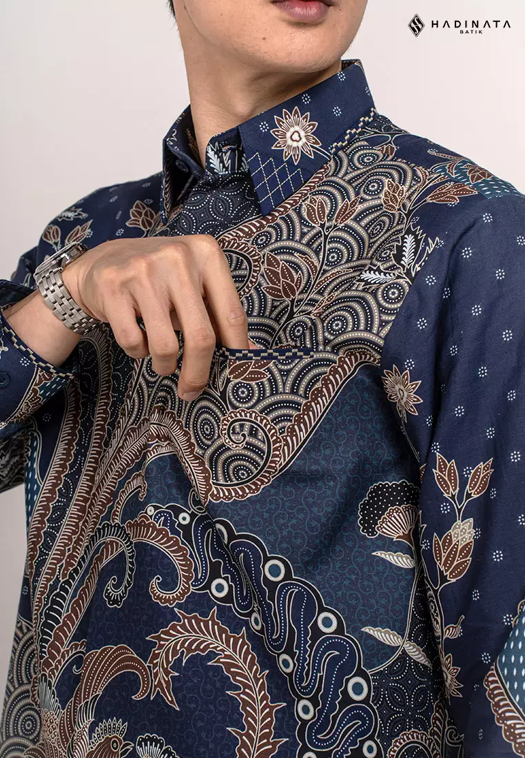 Hadinata Embroidery Batik Kemeja Panjang Omkara Navy