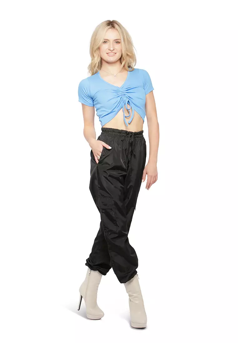 Crop Top Detail Serut Biru