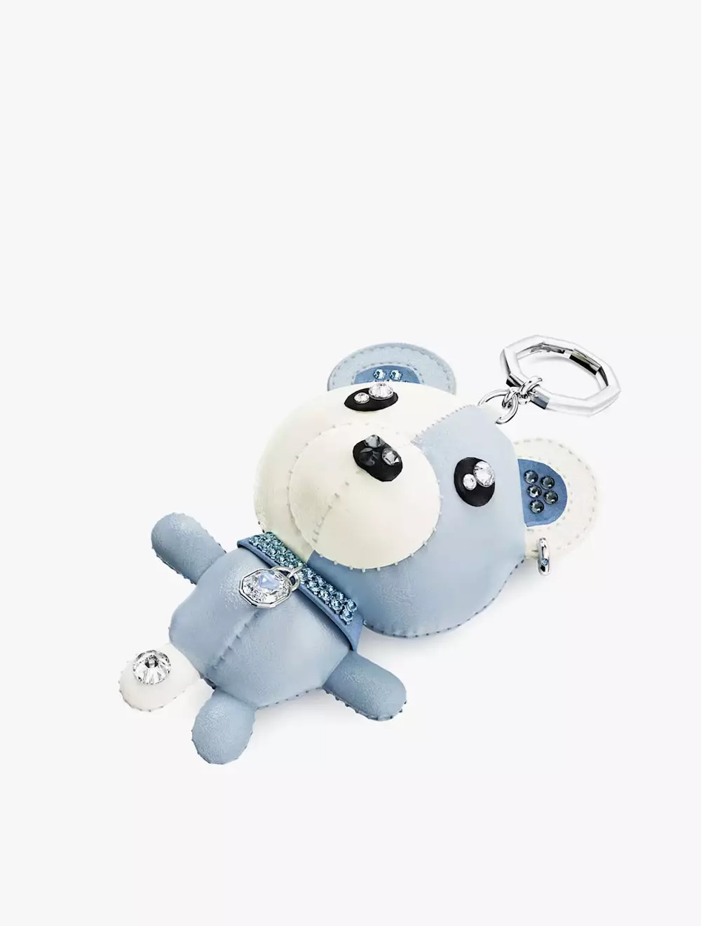 Teddy bag charm, Bear, Blue, Rhodium plated