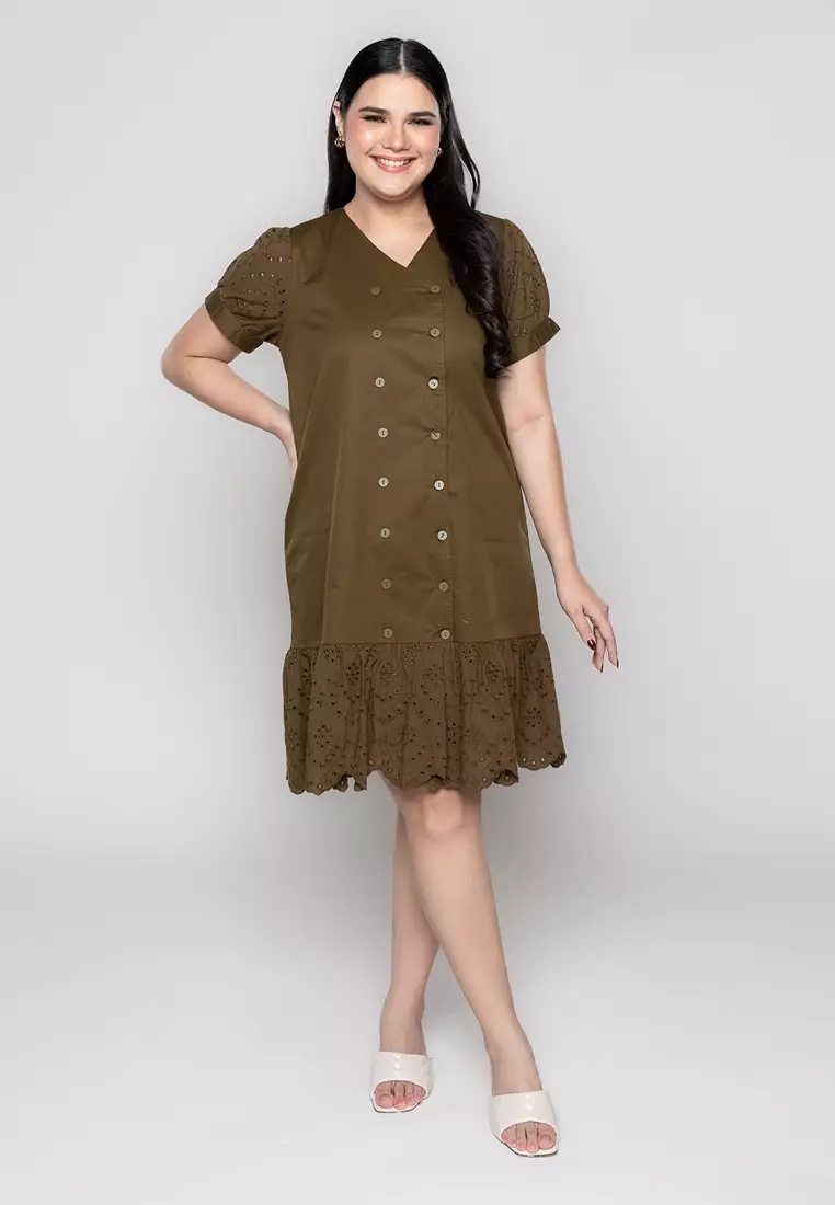 Milly Plus Size Robyn Double Breasted Dress with Eyelet Hem