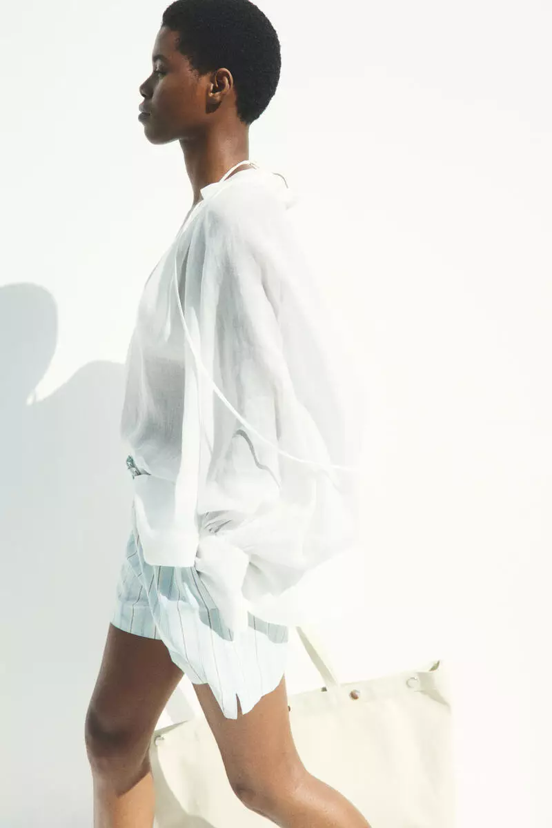 Linen-blend paper bag shorts