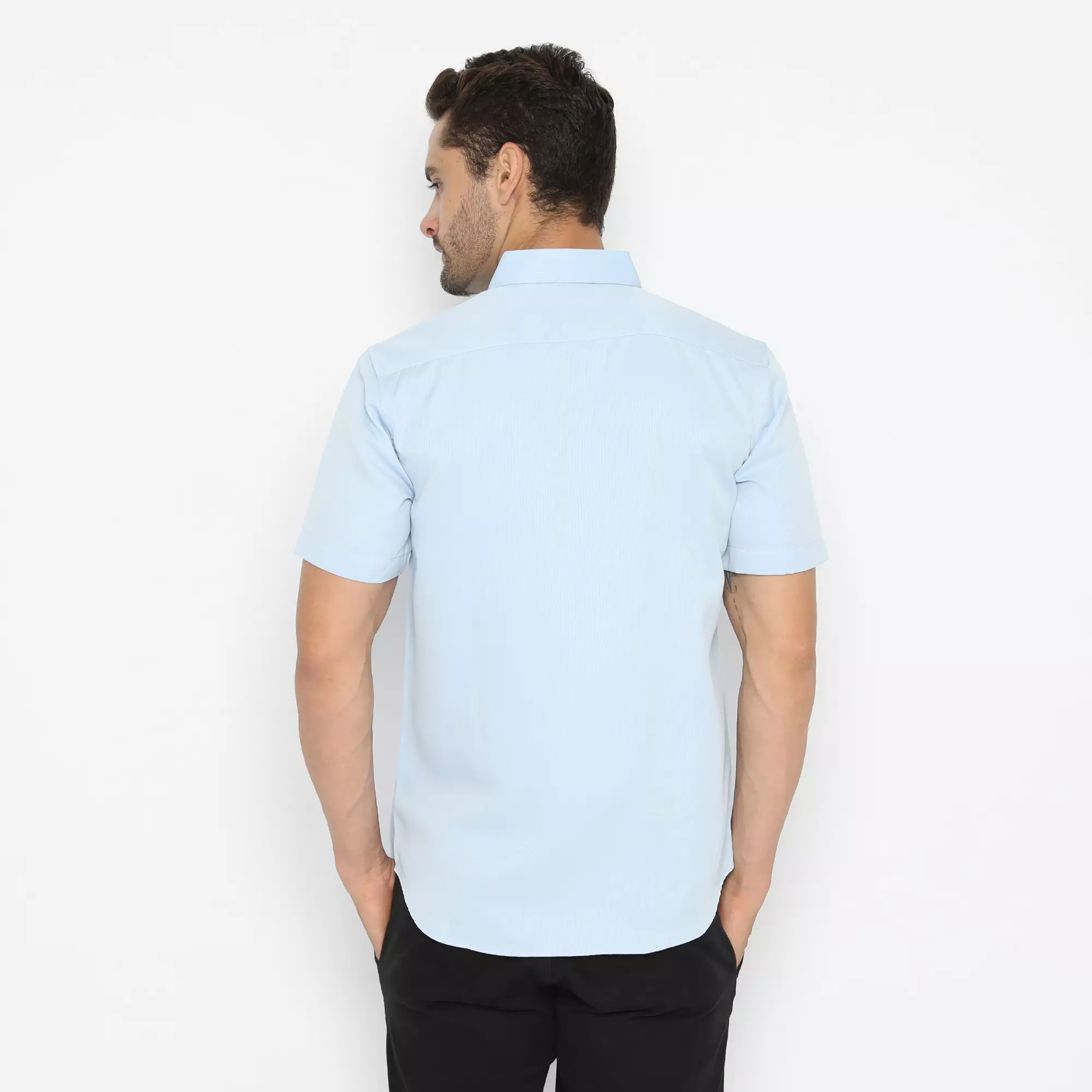 Platini Baju Kemeja Polos Basic Pria Pendek Polinosic Light Blue 63106