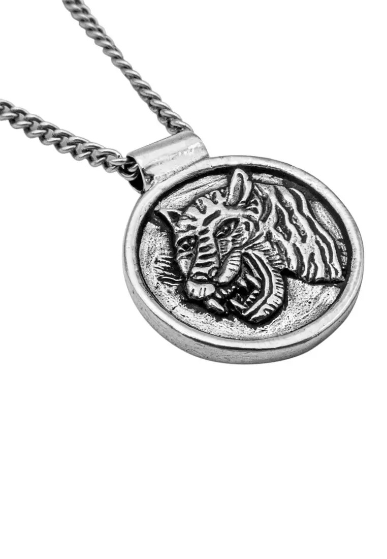 EXCLUSIVE Kalung Perhiasan Perak 925 Pria Coin Pendant Tiger