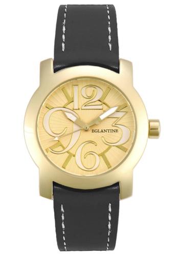 EGLANTINE black and gold EGLANTINE® Sara Gold Plated Steel Quartz Watch on Black Leather Strap 21C55AC20E6C87GS_1