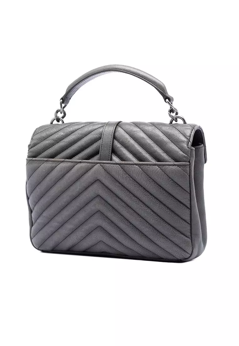 Pre-Loved Saint Laurent Medium Chevron Sheepskin Monogram College Satchel
