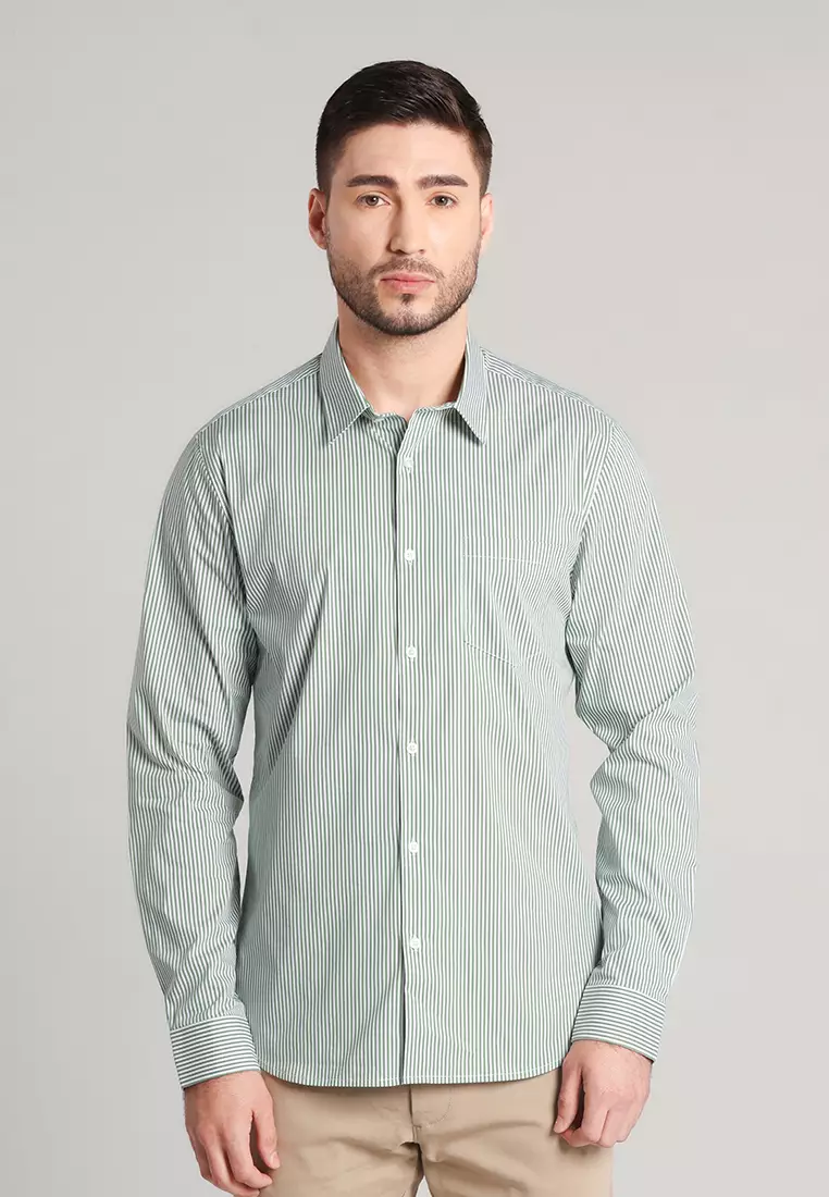 MOC Kemeja Lengan Panjang Stripes Pria Myles - Teal
