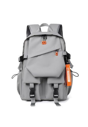 Lara grey Men's Plain Water-proof Wear-resistant Nylon Zipper Backpack - Grey 42BC5AC5937E4FGS_1
