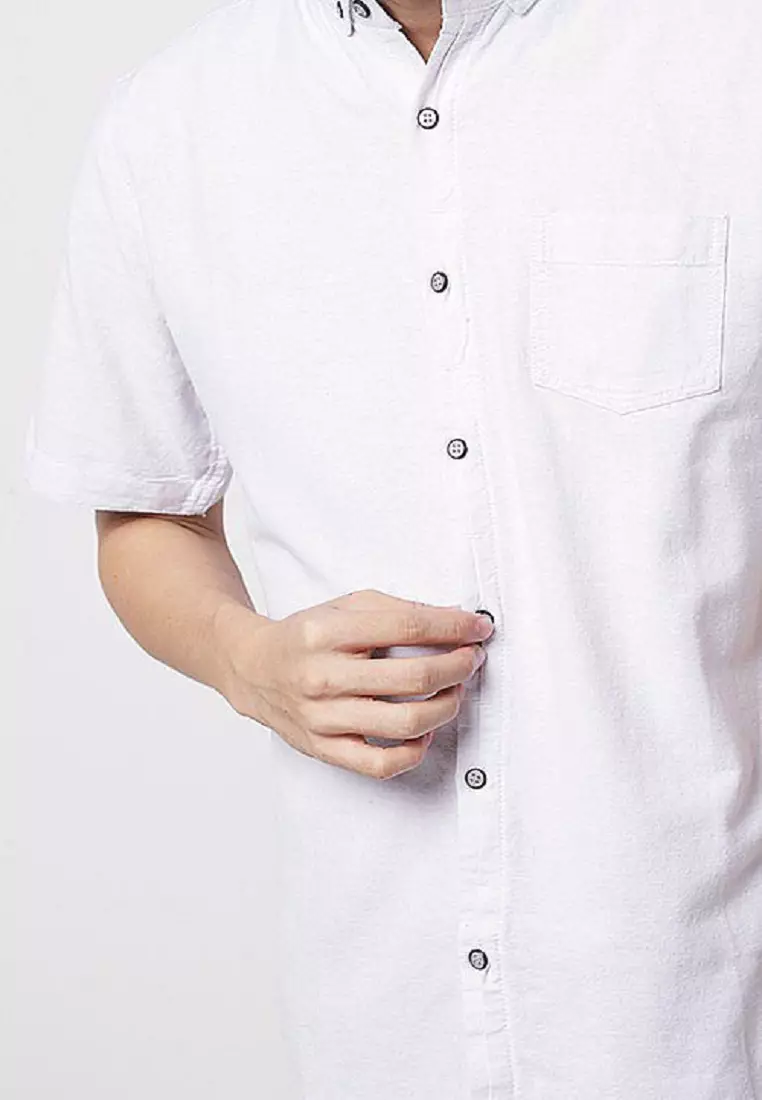 Kemeja pria lengan pendek polos oxford shirt Putih