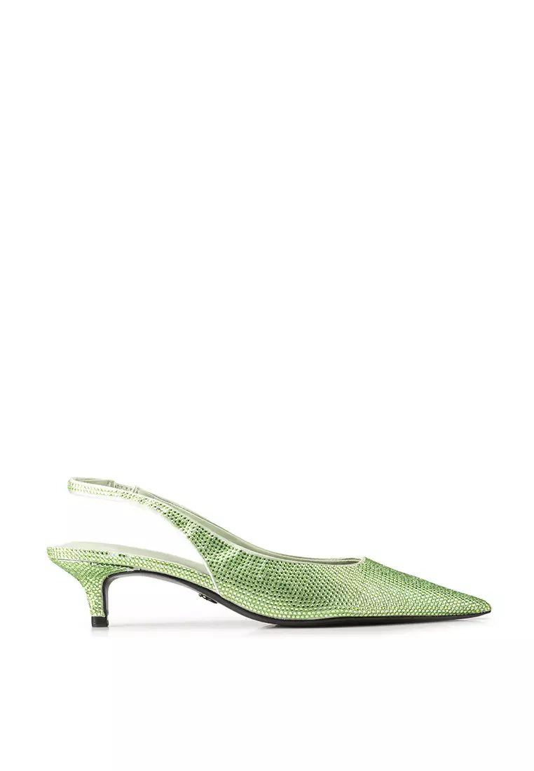 Slingback Kitten Heels With Rhinestones