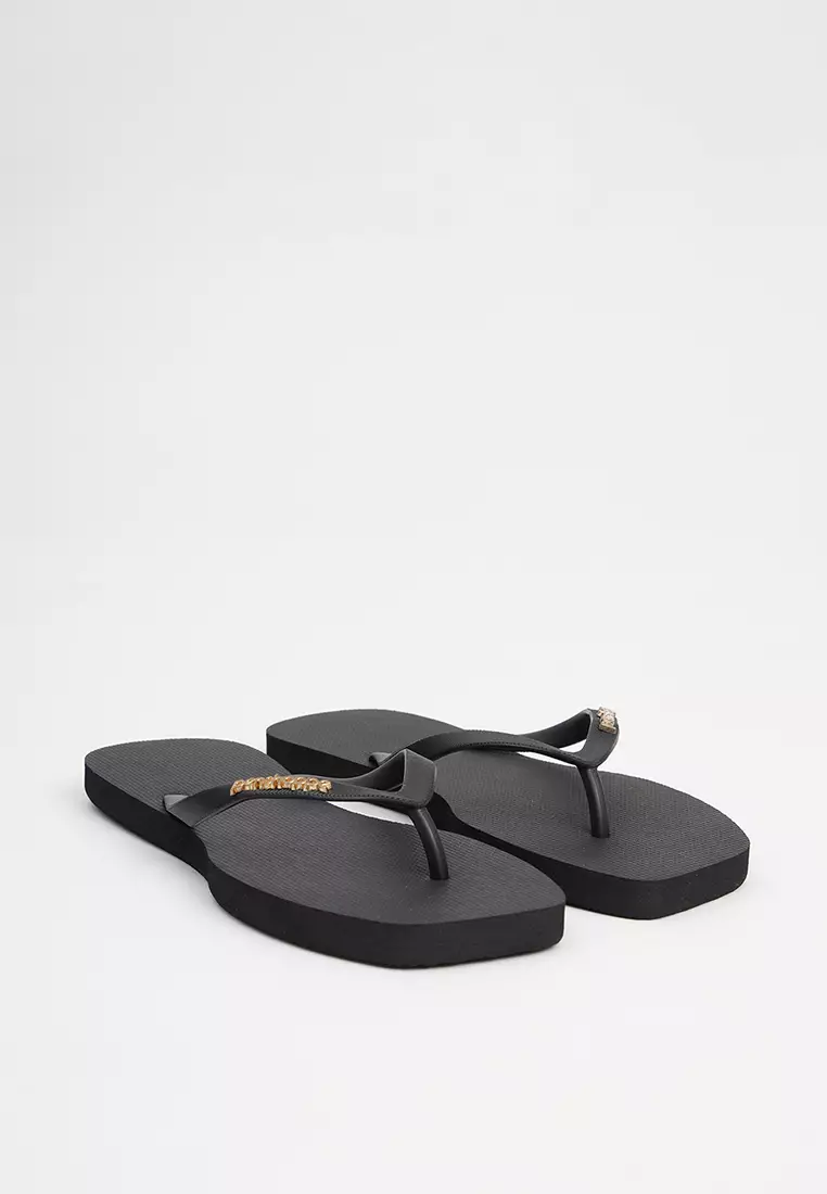 Women's Square Flip Flops with Metal Branding