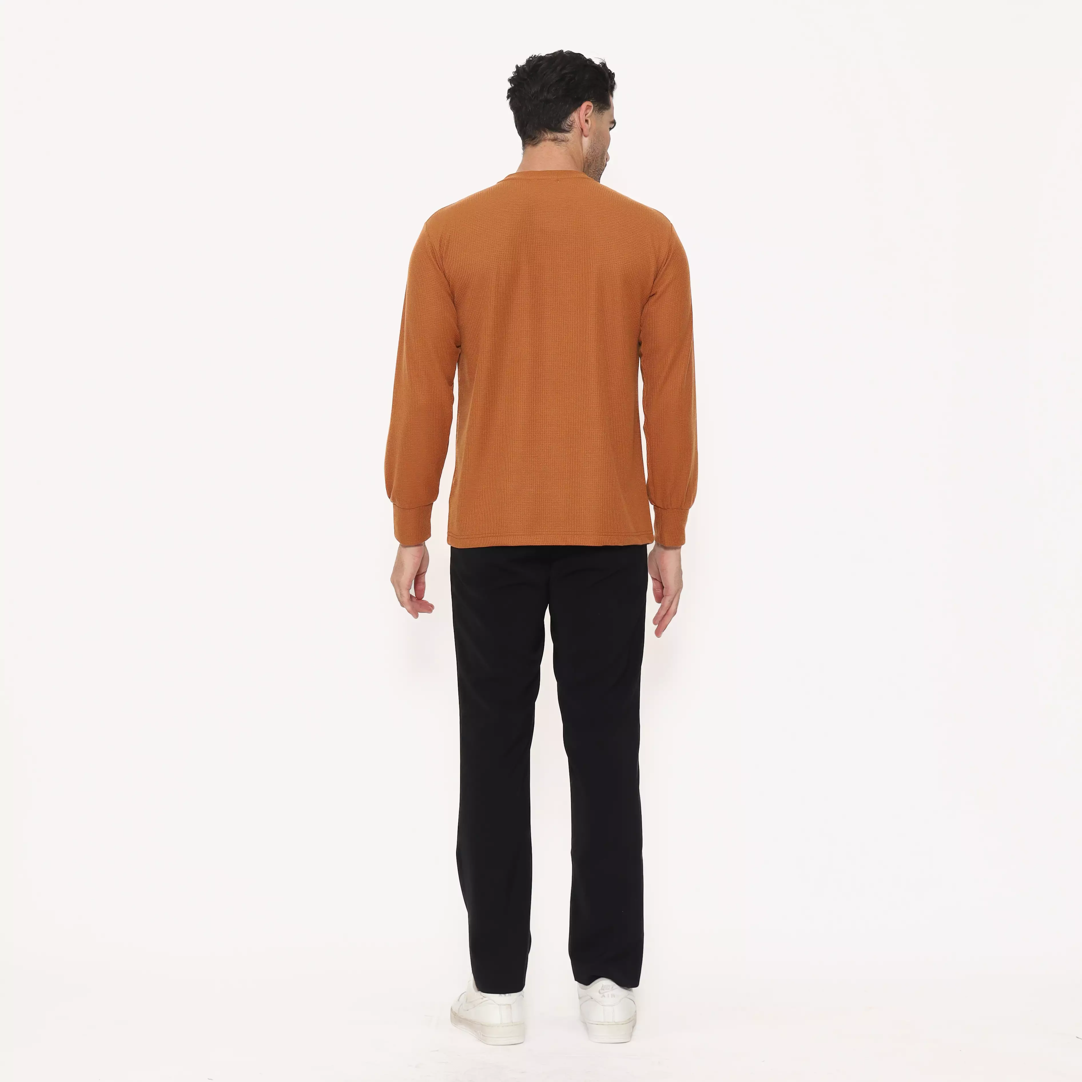 Schoeller Kaos Pria Lengan Panjang Regular Fit WILFRED-R – Terracotta | Katun Waffle Knit Premium Polos