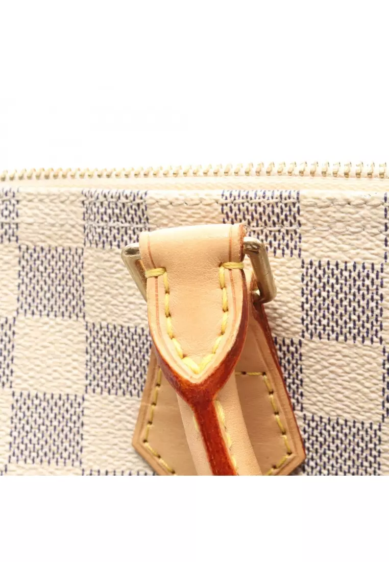 Pre-Loved Louis Vuitton Speedy Bandouliere 30 Damier Azur Handbag PVC leather white