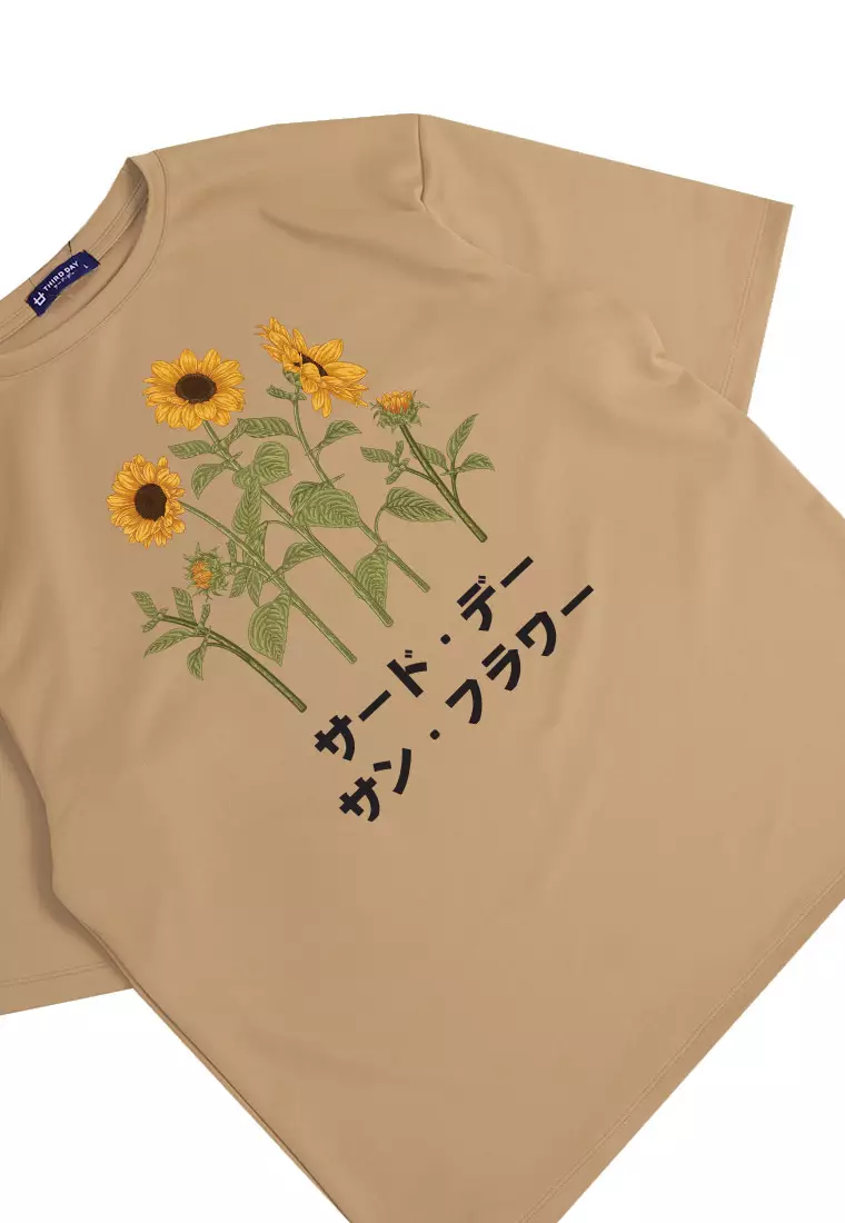 MTO44 kaos oversize gambar bunga matahari sun flower bahan tebal scuba distro pria khaki