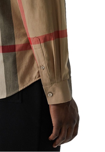 線上選購Burberry Burberry Check Stretch Cotton Poplin 襯衫(棕色 