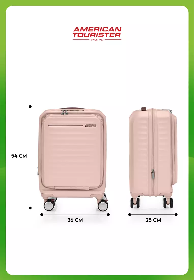 American Tourister Koper Hardcase Frontec V2 Cabin Strawberry + PWP Luggage Cover Book Opening S Blue