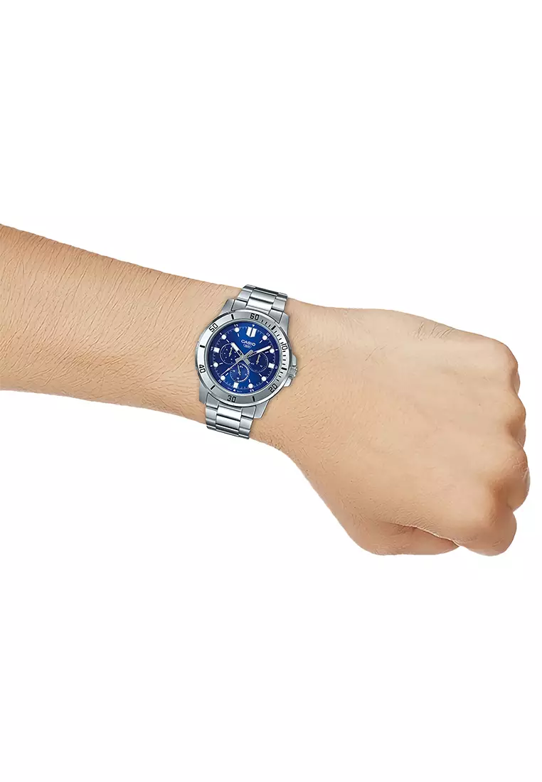 Casio Jam Tangan Analog Pria - Silver Blue Stainless Steel - MTP-VD300D-2EUDF