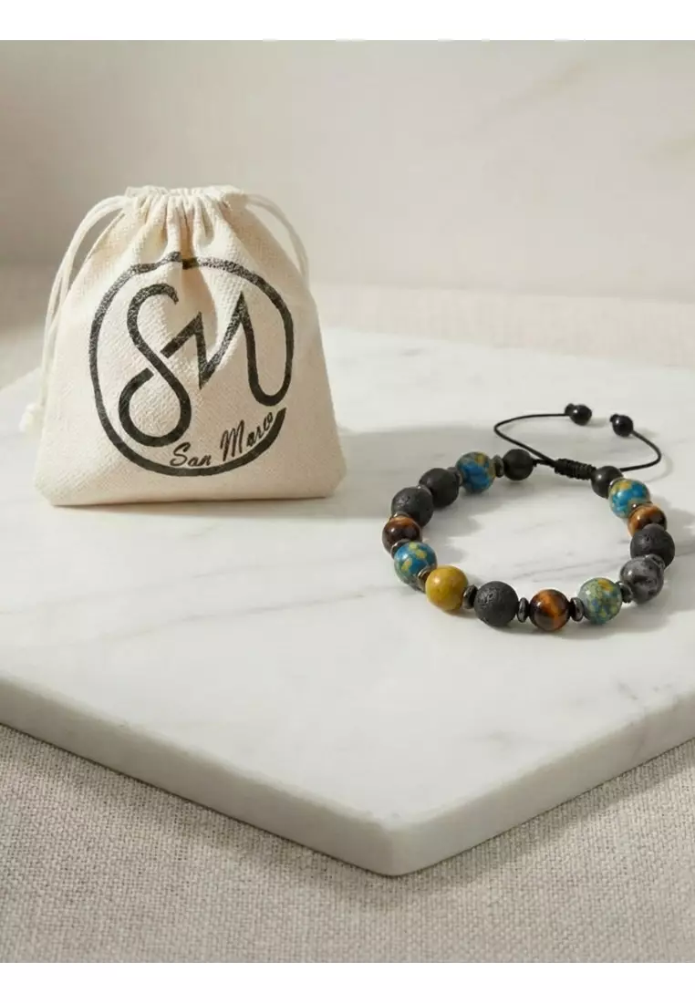 Aksesoris Gelang Pria Tex Multistone Macrame Bracelet Multicolour