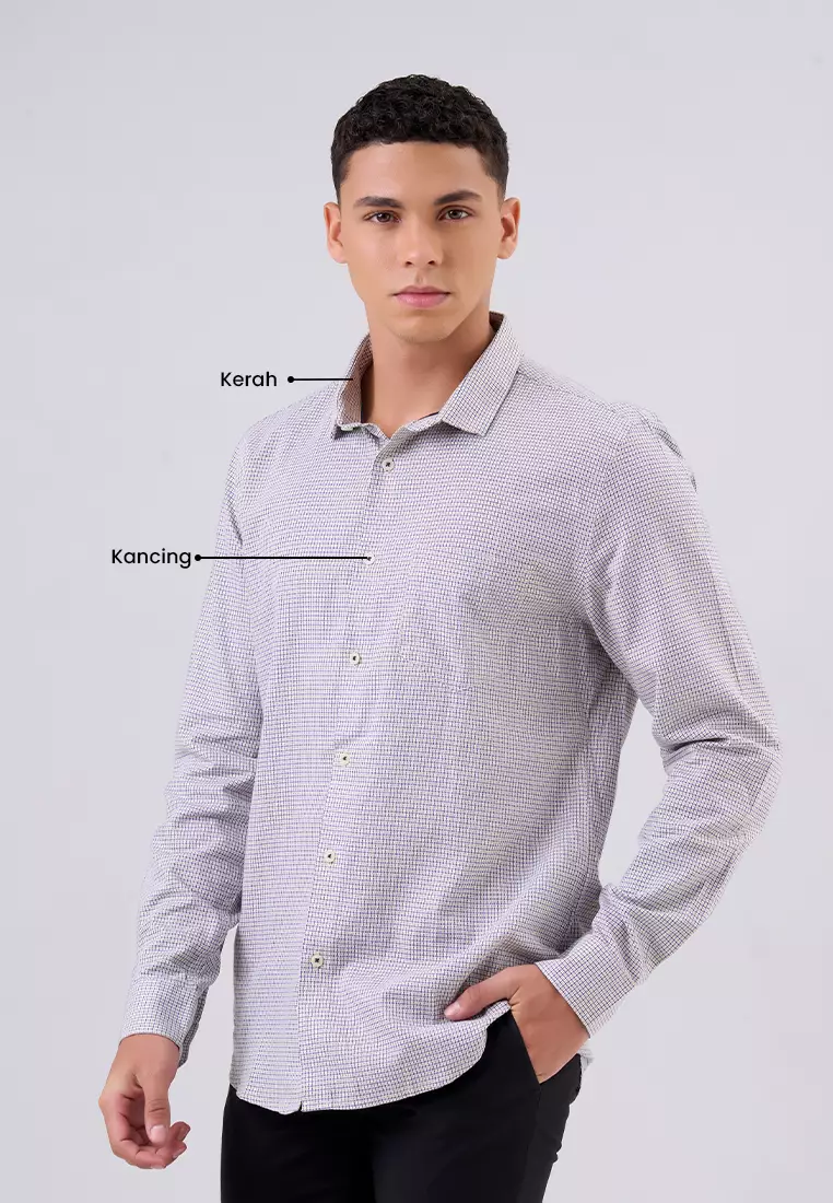 MANZONE - Kemeja Lengan Panjang Pria Saxon Slim Fit - Yellow Warna YELLOW