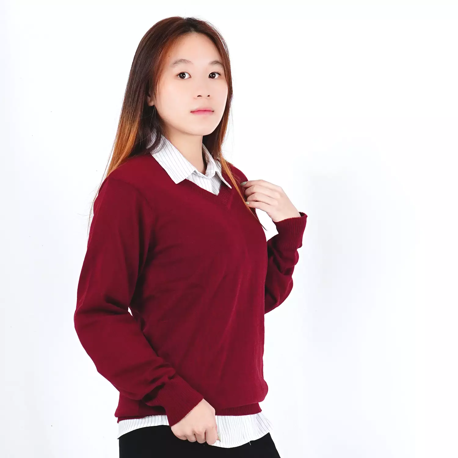OKECHUKU Vanessa Sweater Rajut / Sweter Knit Wanita Tangan Panjang / Switer Leher V Basic Polos