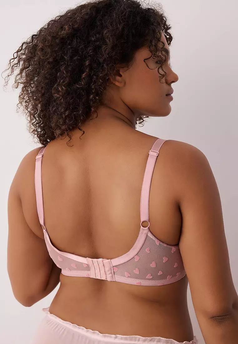 Powder Flock Printed Heart Fixed Cup Adjustable Strap Large Size Bra Tbbss25Cw00011