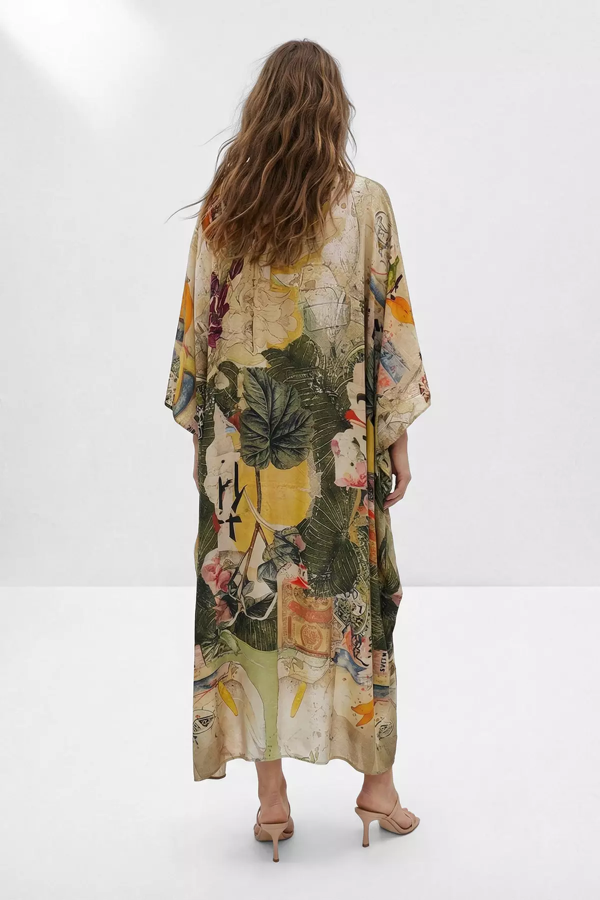 Khaki Tropical Pattern Unlined Cool Fabric Hijab Dress Tctss26Eb00161
