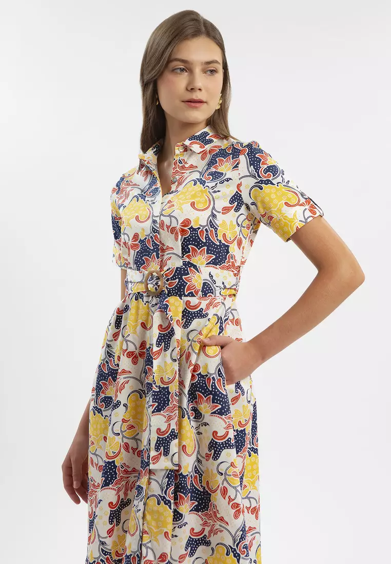 Minimal Saraswati Dress Navy Mustard